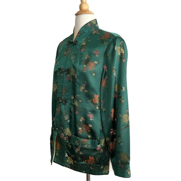 SILK SQUIRREL Vintage 70s 80s Cheongsam Inspired Satin Silk Jacket Reversible L - Picture 4 of 16
